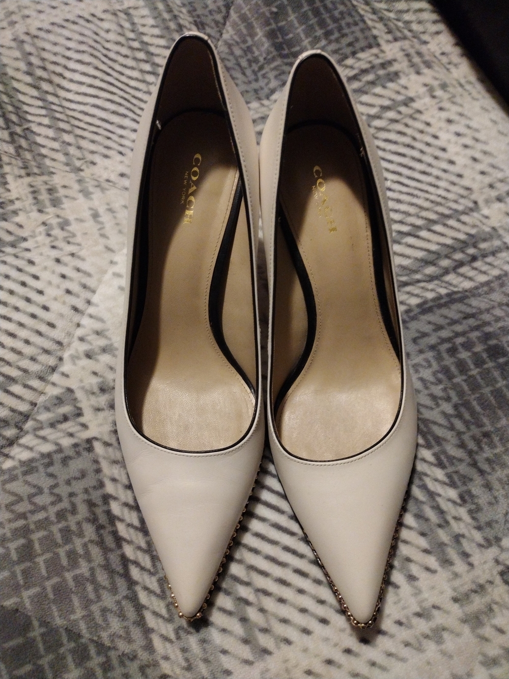 Coach Women's Cream Pointed-Toe Leather Pumps